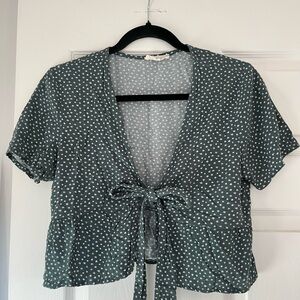 LA Hearts Teal Polka Dot Tie-Front Blouse